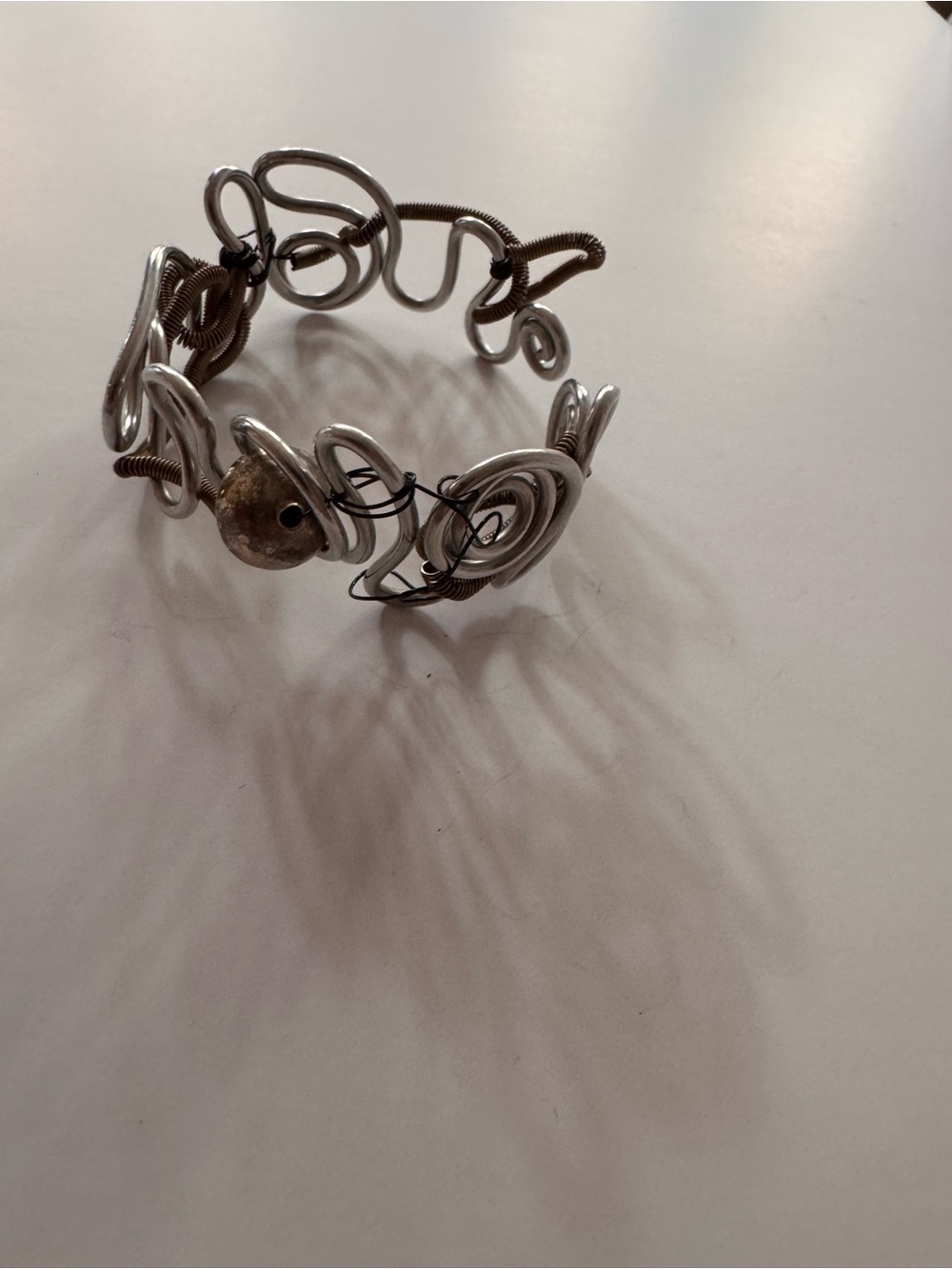Sculptural Wire swirls Cuff Bracelet Mixed Metal Statement Arty french boutique
